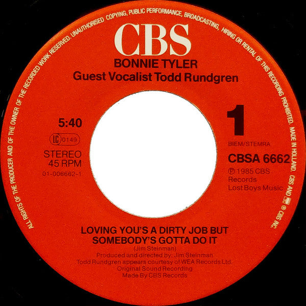 Bonnie Tyler Duet With Todd Rundgren : Loving You's A Dirty Job But Somebody's Gotta Do It (7", Single)