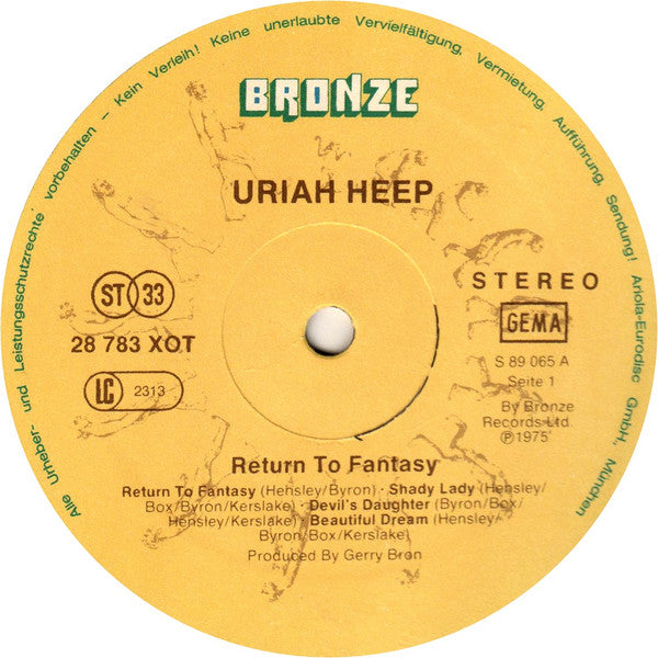 Uriah Heep : Return To Fantasy (LP, Album, RE)