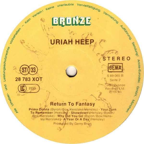 Uriah Heep : Return To Fantasy (LP, Album, RE)