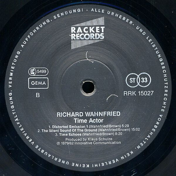 Richard Wahnfried : Time Actor (LP, Album, RE)