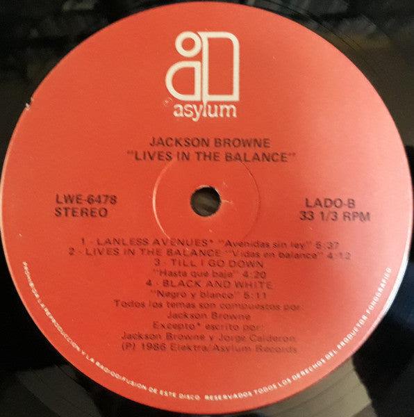 Jackson Browne : Lives In The Balance (LP, Album)