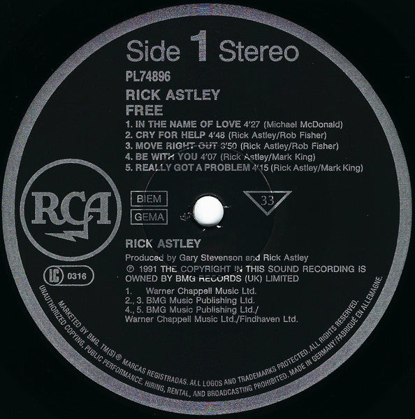 Rick Astley : Free (LP, Album)