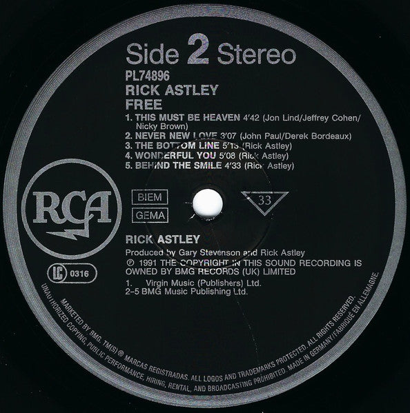 Rick Astley : Free (LP, Album)