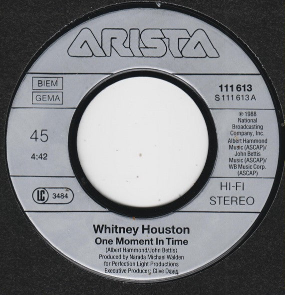 Whitney Houston : One Moment In Time (7", Single)