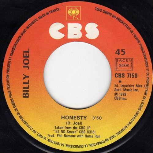 Billy Joel : Honesty (7", Single)