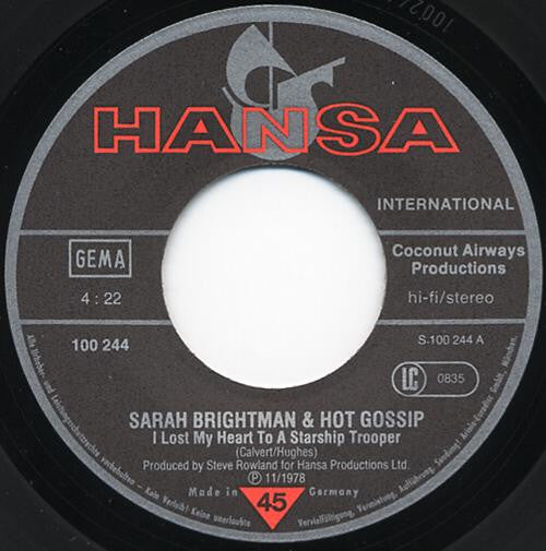 Sarah Brightman & Hot Gossip : I Lost My Heart To A Starship Trooper (7", Single)