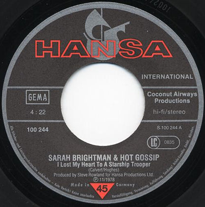 Sarah Brightman & Hot Gossip : I Lost My Heart To A Starship Trooper (7", Single)