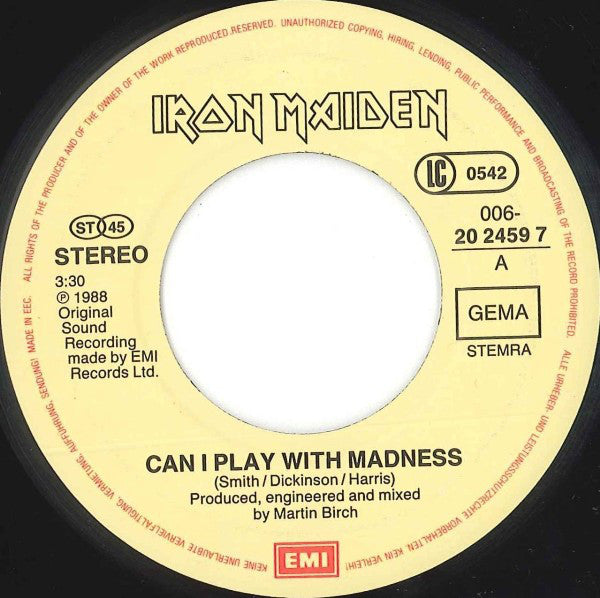 Iron Maiden : Can I Play With Madness (7", Single)
