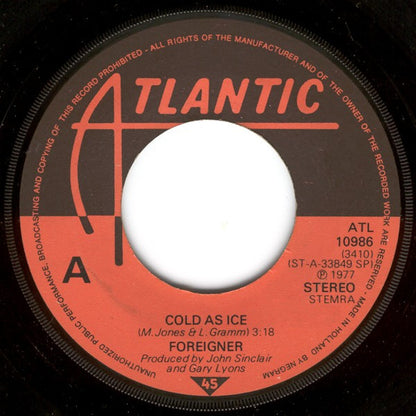 Foreigner : Cold As Ice (7", Single)