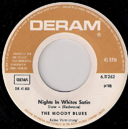The Moody Blues : Nights In White Satin / Cities (7", Single, RE)
