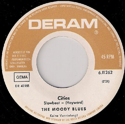 The Moody Blues : Nights In White Satin / Cities (7", Single, RE)