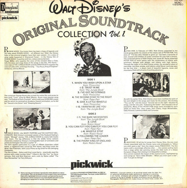 Various : Walt Disney's Original Soundtrack Collection Vol. 1. (LP, Album, Mono)