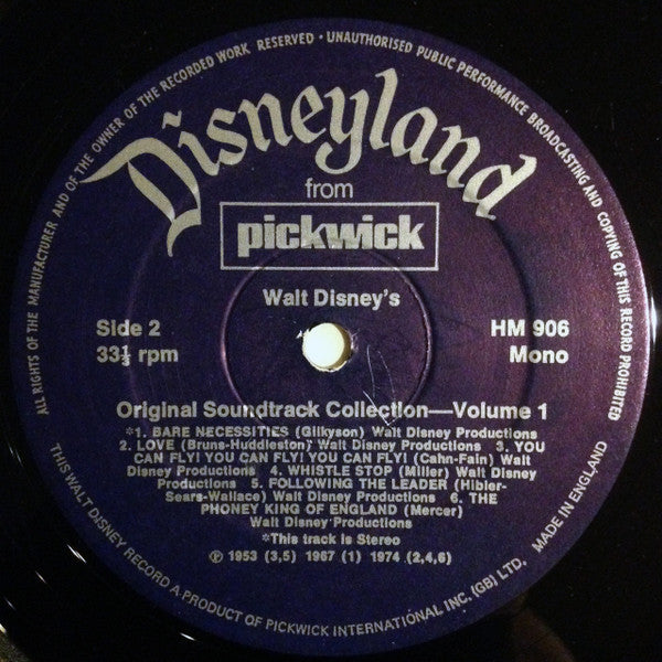 Various : Walt Disney's Original Soundtrack Collection Vol. 1. (LP, Album, Mono)