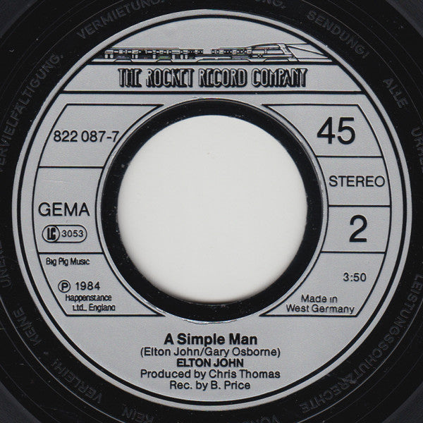 Elton John : Sad Songs (Say So Much) (7", Single)