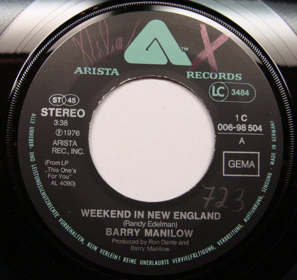 Barry Manilow : Weekend In New England (7", Single)