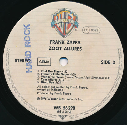 Frank Zappa : Zoot Allures (LP, Album, RP, Cap)