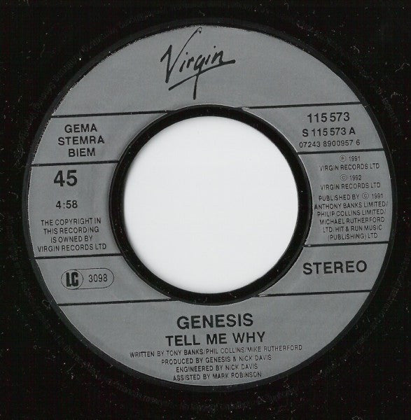 Genesis : Tell Me Why (7", Single)