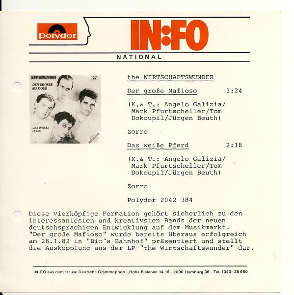 The Wirtschaftswunder : Der Grosse Mafioso / Das Weisse Pferd (7")
