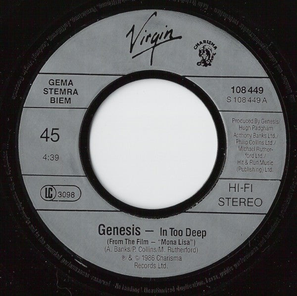 Genesis : In Too Deep (7", Single)