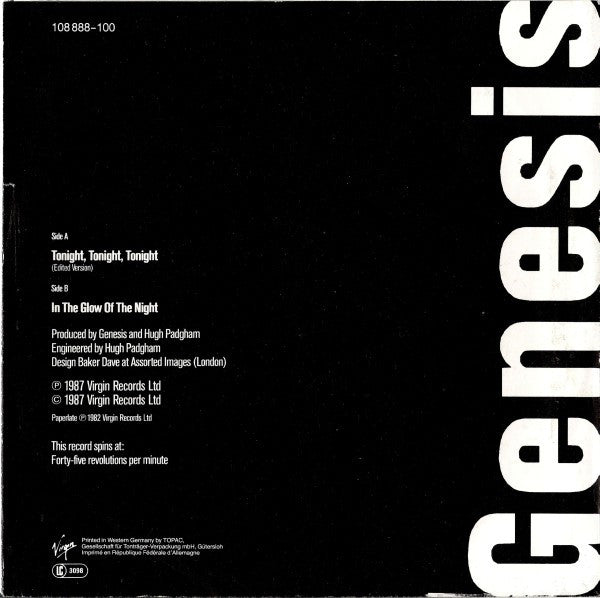 Genesis : Tonight, Tonight, Tonight (7", Single)