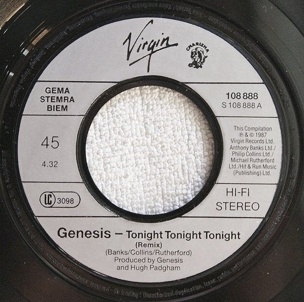 Genesis : Tonight, Tonight, Tonight (7", Single)