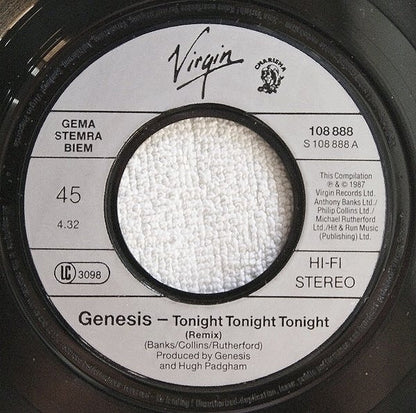 Genesis : Tonight, Tonight, Tonight (7", Single)