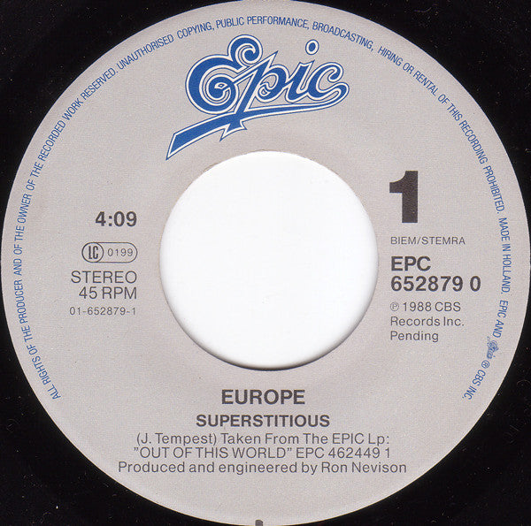 Europe (2) : Superstitious (7", Single)