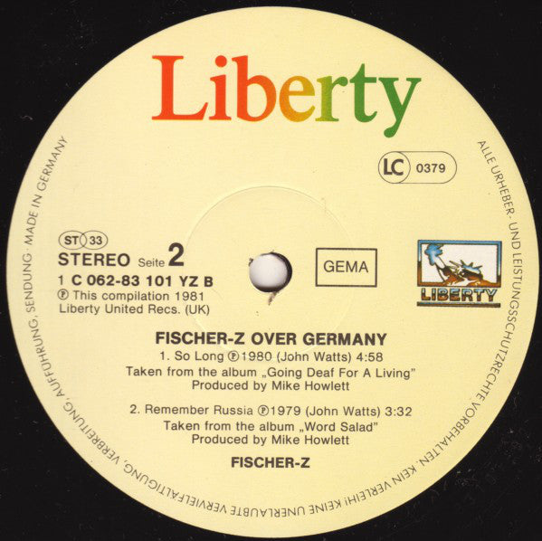 Fischer-Z : Fischer-Z Over Germany (12", Maxi, Ltd)