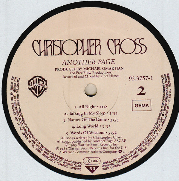 Christopher Cross : Another Page (LP, Album)