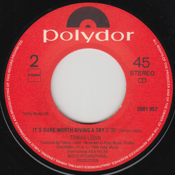 Tomas Ledin : Right Now (7", Single)