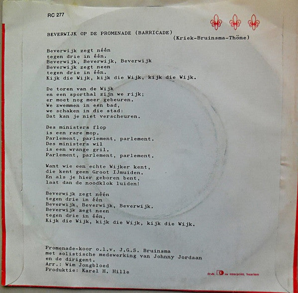 Promenade-koor O.l.v. J.G.S. Bruinsma, Johnny Jordaan : Beverwijk Op De Promenade (Barricade)  (7", Single)