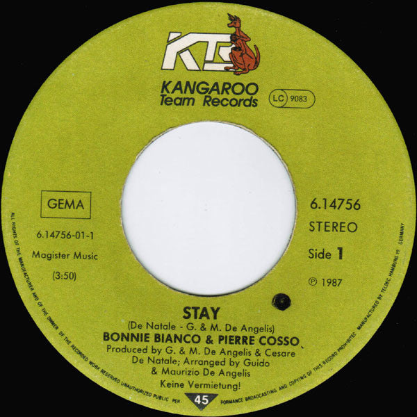 Bonnie Bianco & Pierre Cosso : Stay / No Tears Anymore (7", Single)