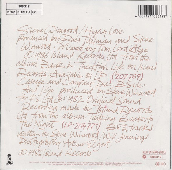 Steve Winwood : Higher Love (7", Single)