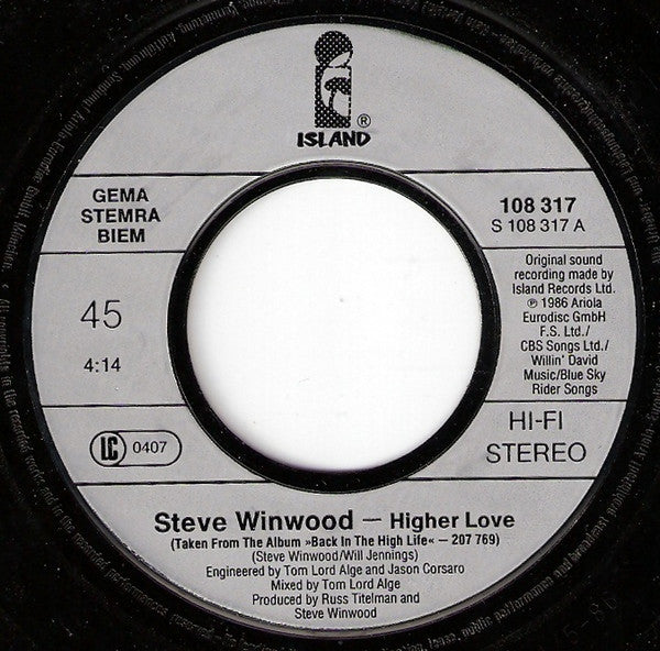 Steve Winwood : Higher Love (7", Single)