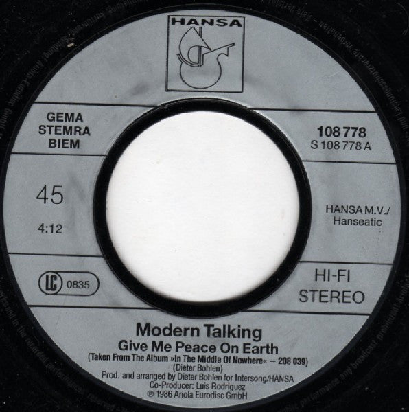 Modern Talking : Give Me Peace On Earth (7", Single)