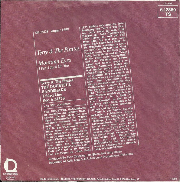 Terry And The Pirates : Montana Eyes (7", Single)