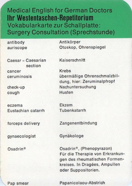 Unknown Artist : Medical English For German Doctors - Surgery Consultation (Sprechstunde) (7", Mono)