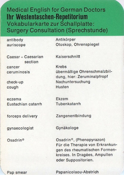 Unknown Artist : Medical English For German Doctors - Surgery Consultation (Sprechstunde) (7", Mono)
