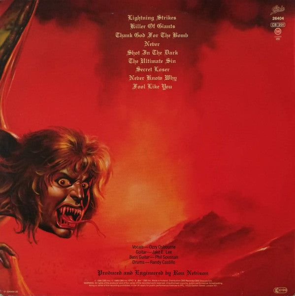 Ozzy Osbourne : The Ultimate Sin (LP, Album)