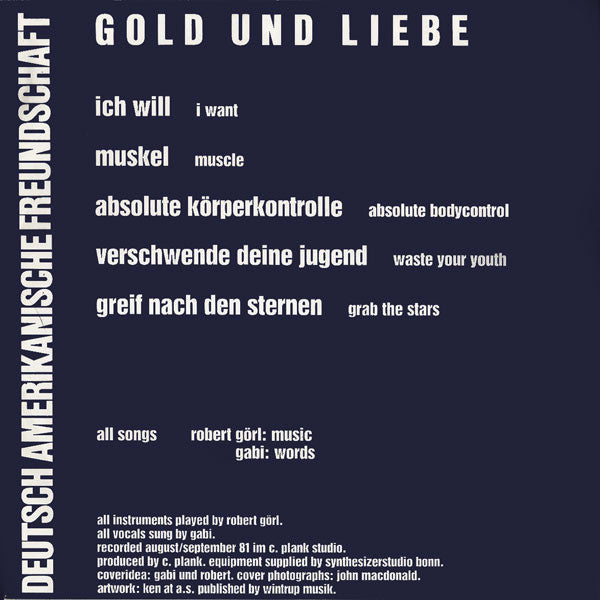 Deutsch Amerikanische Freundschaft : Gold Und Liebe (LP, Album, RE)