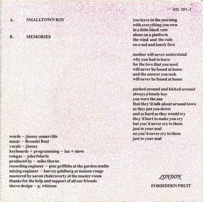 Bronski Beat : Smalltown Boy (7", Single)