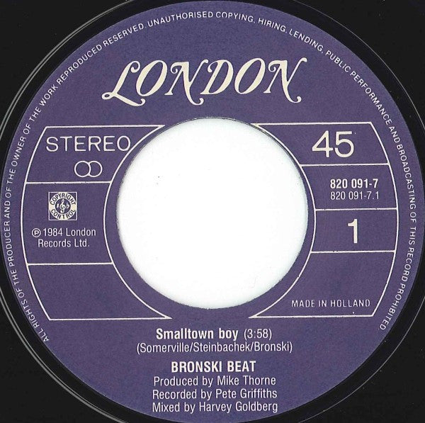 Bronski Beat : Smalltown Boy (7", Single)