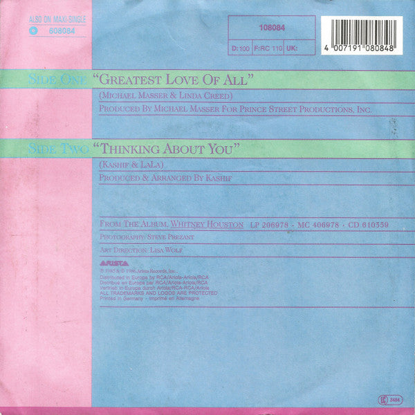 Whitney Houston : Greatest Love Of All (7", Single)