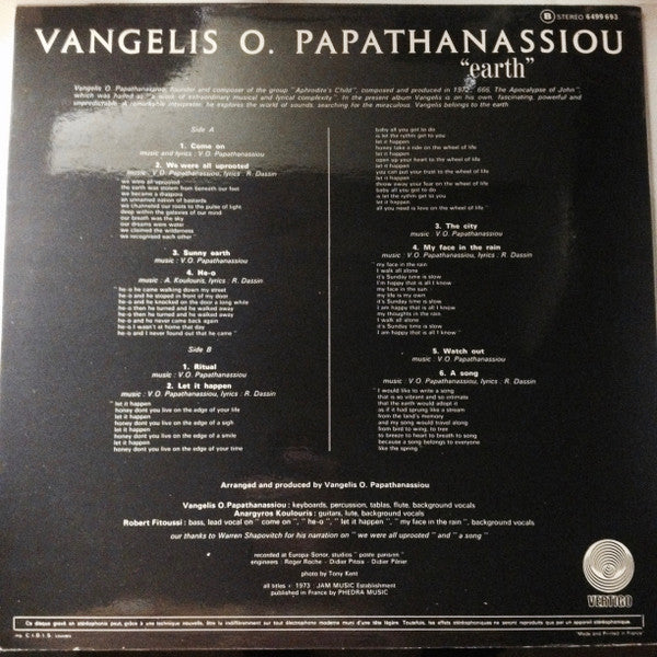 Vangelis O. Papathanassiou* : Earth (LP, Album, RE)