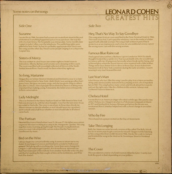 Leonard Cohen : Greatest Hits (LP, Comp)
