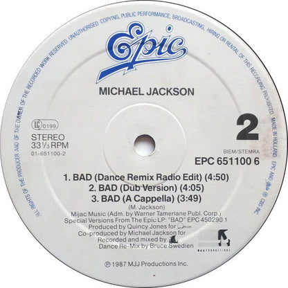 Michael Jackson : Bad (12", Maxi)