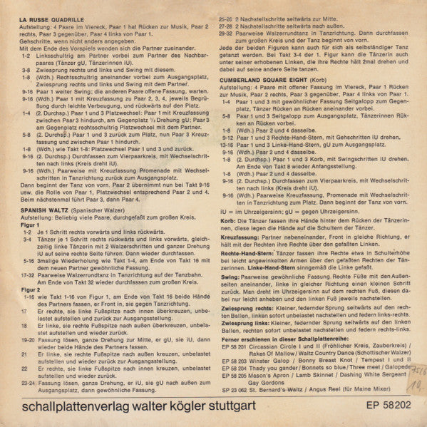 Cecil Sharp House Folk Dance Band : English Folk Dances (La Russe / Cumberland Square Eight / Spanish Waltz) (7", EP)