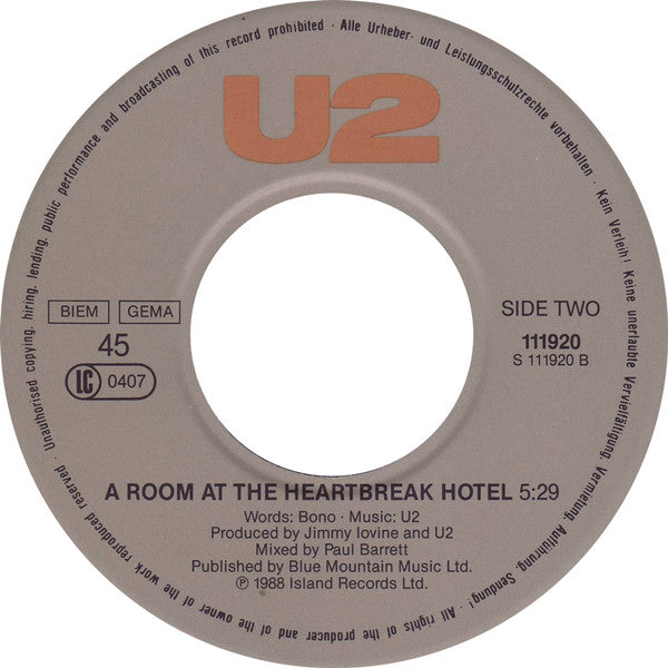 U2 : Angel Of Harlem (7", Single)