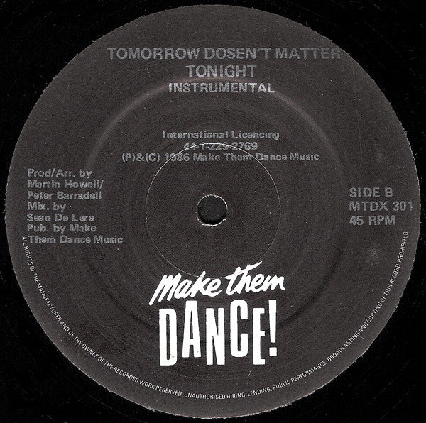 Bianca Fernandez : Tomorrow Dosen't Matter Tonight (12")