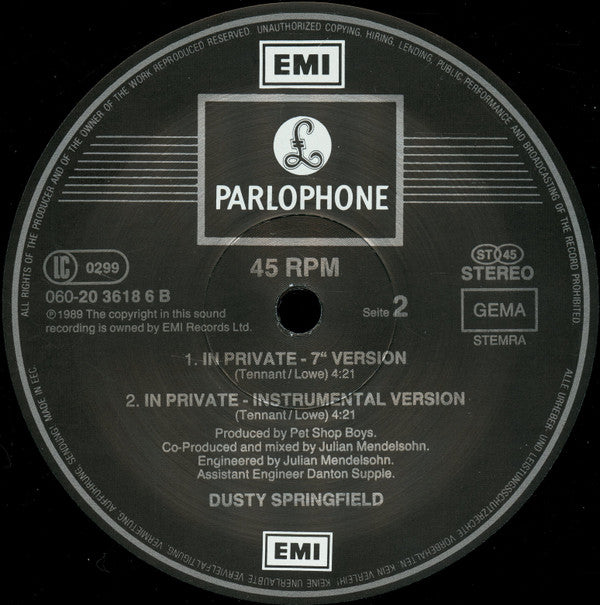 Dusty Springfield : In Private (12", Maxi)